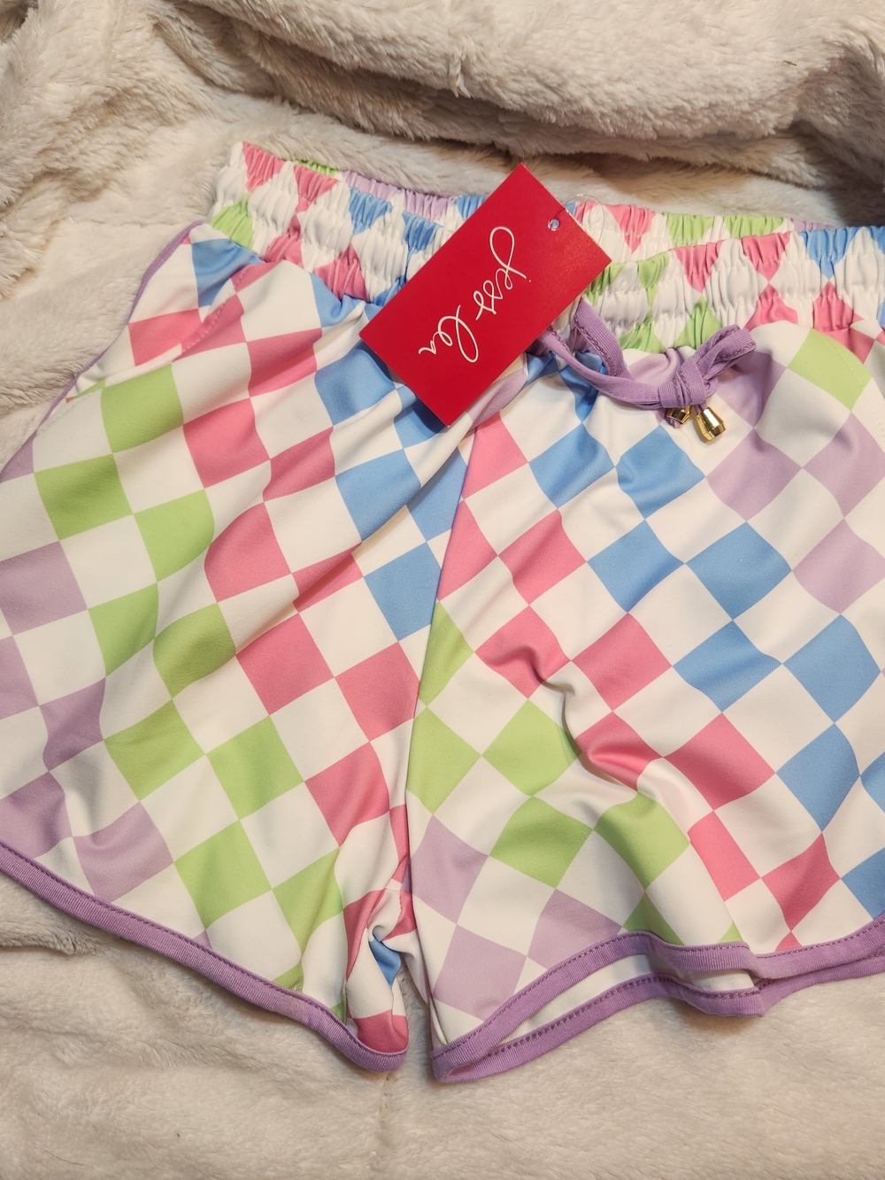 Jess Lea Pastel Checkered Athletic Shorts with Lavender Trim S BNWT